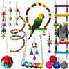A Set High Quality Colorful Cockatiel Toys Durable Interactive Bird Cage Accessories Wooden Bird Toy Set Training