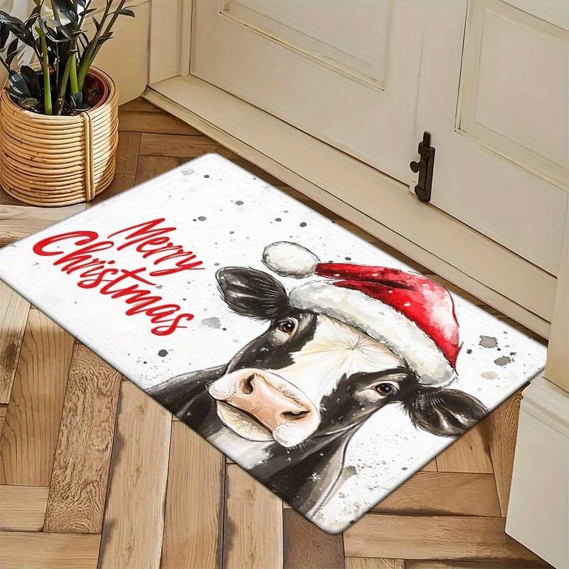Christmas Bull Head Door Mat Carpet,Cute Print Thick Comfortable Floor Mat Machine Washable Kitchen Living Room Bedroom Decor