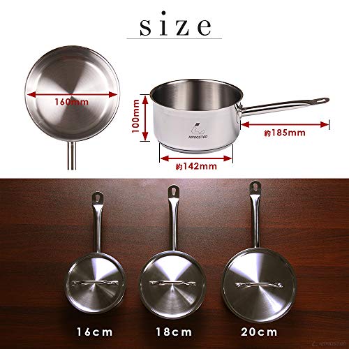 KIPROSTAR Gewerbe-Kochtopf, Edelstahl, Induktionsgeeignet, mit Deckel, 16cm, 1,9L Fassungsvermögen, Dreischicht-Konstruktion, Spülmaschinenfest