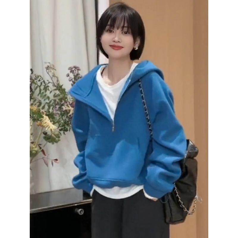 

European Goods Athleisure Half Loose Zip Hooded Sweatshirt Picture color no velvet M