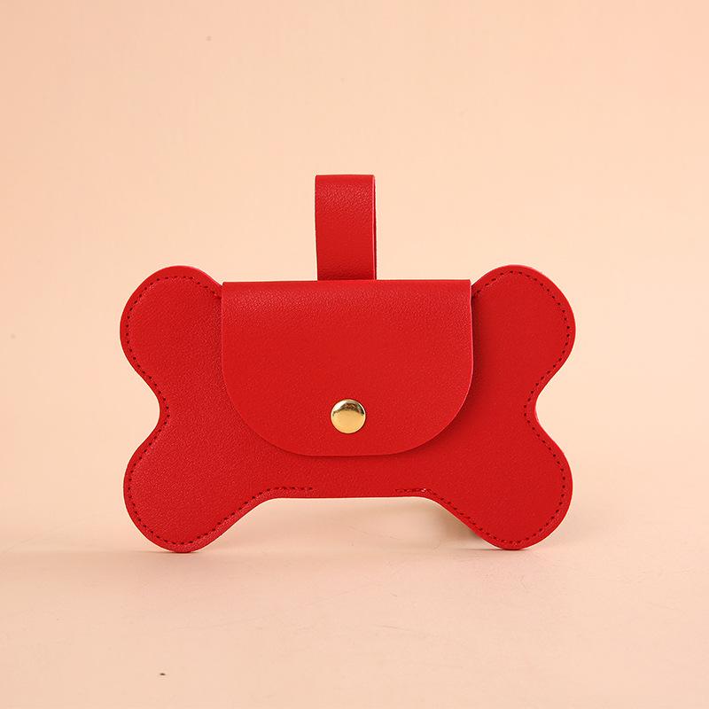 Диспенсер для мешков для сбора собачьих какашек с зажимом для поводка, диспенсер для мешков для мусора для собак, уличная сумка для какашек, кожаный держатель красный