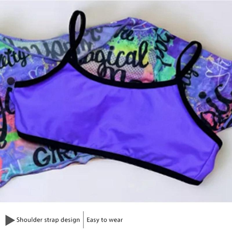 7-12 let Děti Dívky Graffiti Plavky Dlouhý Rukáv Top s Vysokým Pasem Podprsenka a Kalhotky 3ks