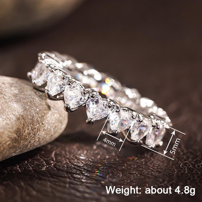 Huitan Simple Style Women Ring Inlaid Shining Heart CZ Fashion Accessories Versatile Wedding Engagement Jewelry for Lady Party