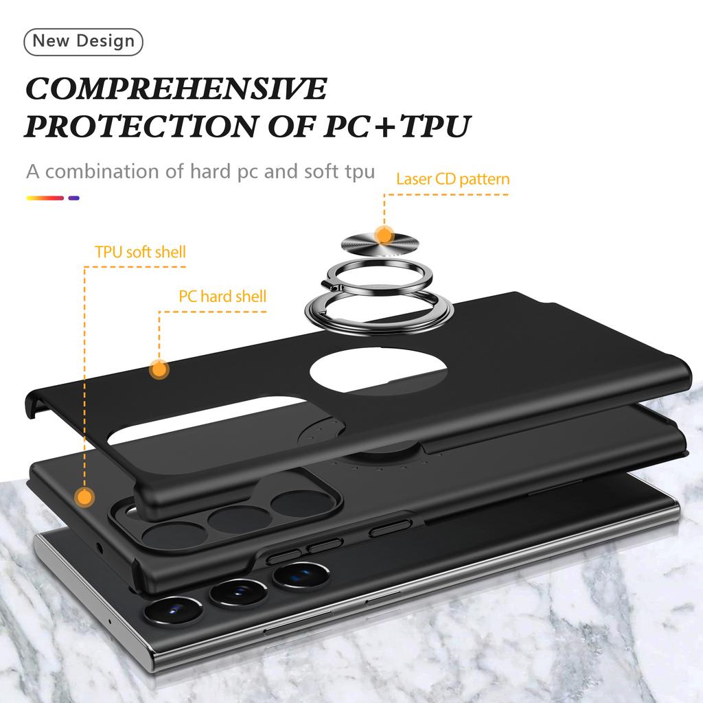 For Samsung Galaxy S24 Ultra Cell Phone Case Anti-scratch Ring Kickstand Back Shell
