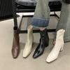 2025 autumn and winter skinny thick heel brown brown small short boots women's French retro commuter delicate Martin shoes boots