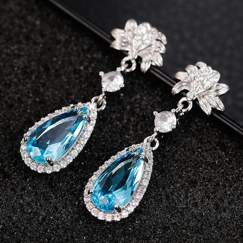 Luxury Square Green Cubic Zirconia Crystal Pendant Earrings Exquisite Fashionable  Women'S Wedding Jewelry
