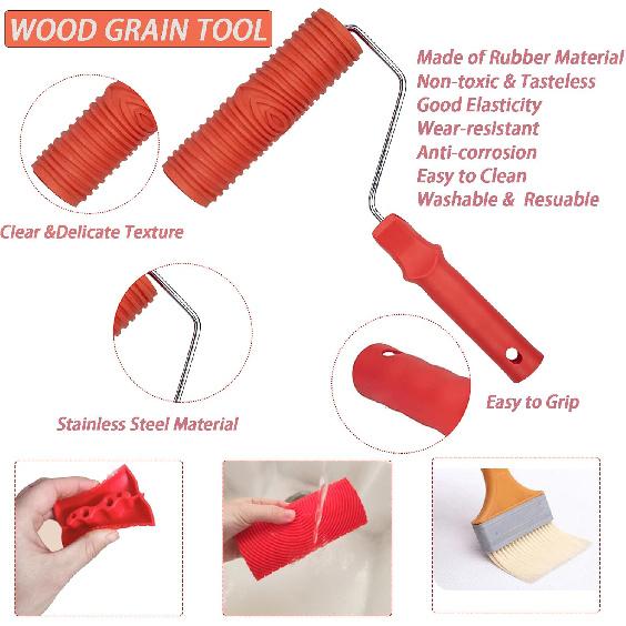 7Pcs Wood Grain Tool Set Wood Grain Painting Tool Wood Grain Roller Wood Texture Paint Tool DIY Rubber Wood Pattern Painting Roller for Wall Room Art