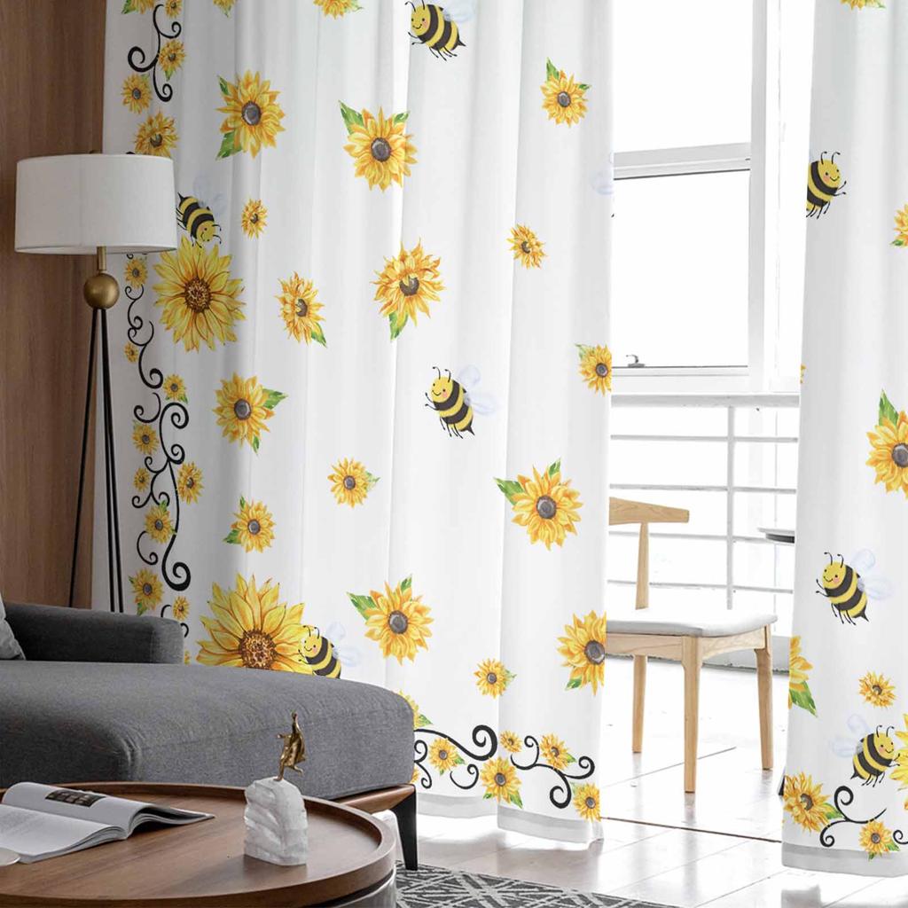 Sommer Aquarell Blume Sonnenblume Bienenfarm Fenster Tüll Vorhänge für Wohnzimmer Schlafzimmer Hotel Luxus Dekoration Sheer Vorhänge