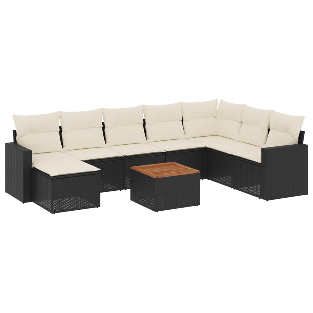9-teiliges Gartensofa-Set mit Kissen Schwarzes Poly-Rattan