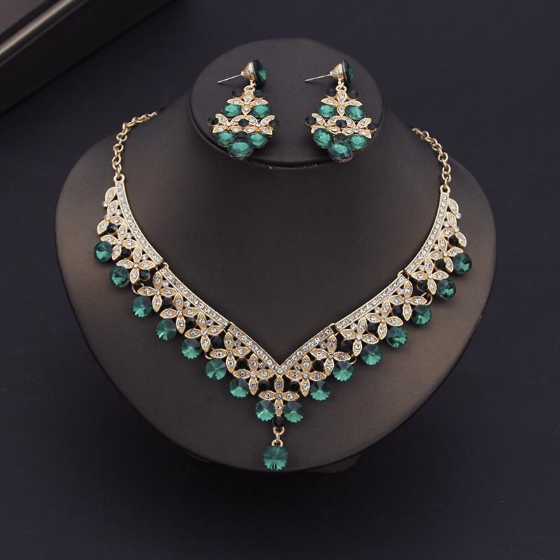 Gorgeous Crystal Bridal Jewelry Sets for Women Luxury Earrings Necklace Sets Bride Wedding Dress Jewelry Set Costume Accessories