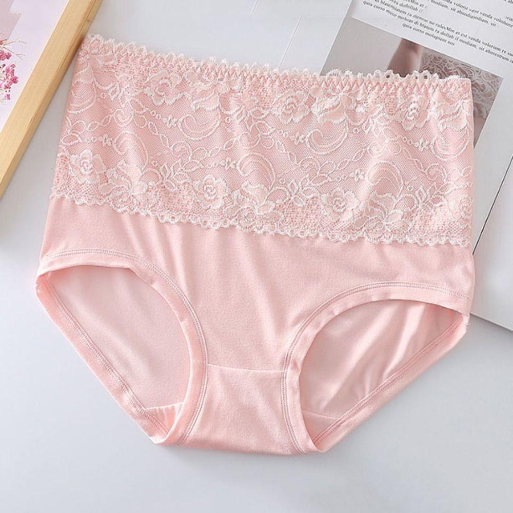4Pcs Large Size Lace Flower Briefs Mid Waist Underwear for Women Seamless Panties Ladies