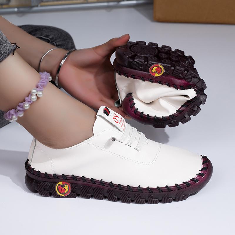 

Модные женские кроссовки Удобные слипоны Кожаные лоферы Обувь для женщин Ручная строчка Нить Обувь для мамы Легкие Мягкие кроссовки Женские 35 белый