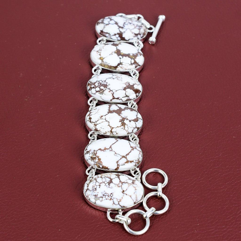 Wild horse magnesite bracelet 925 sterling silver bracelet gemstone adjustable chain bracelet handmade jewelry engagement gifts boho jewelry