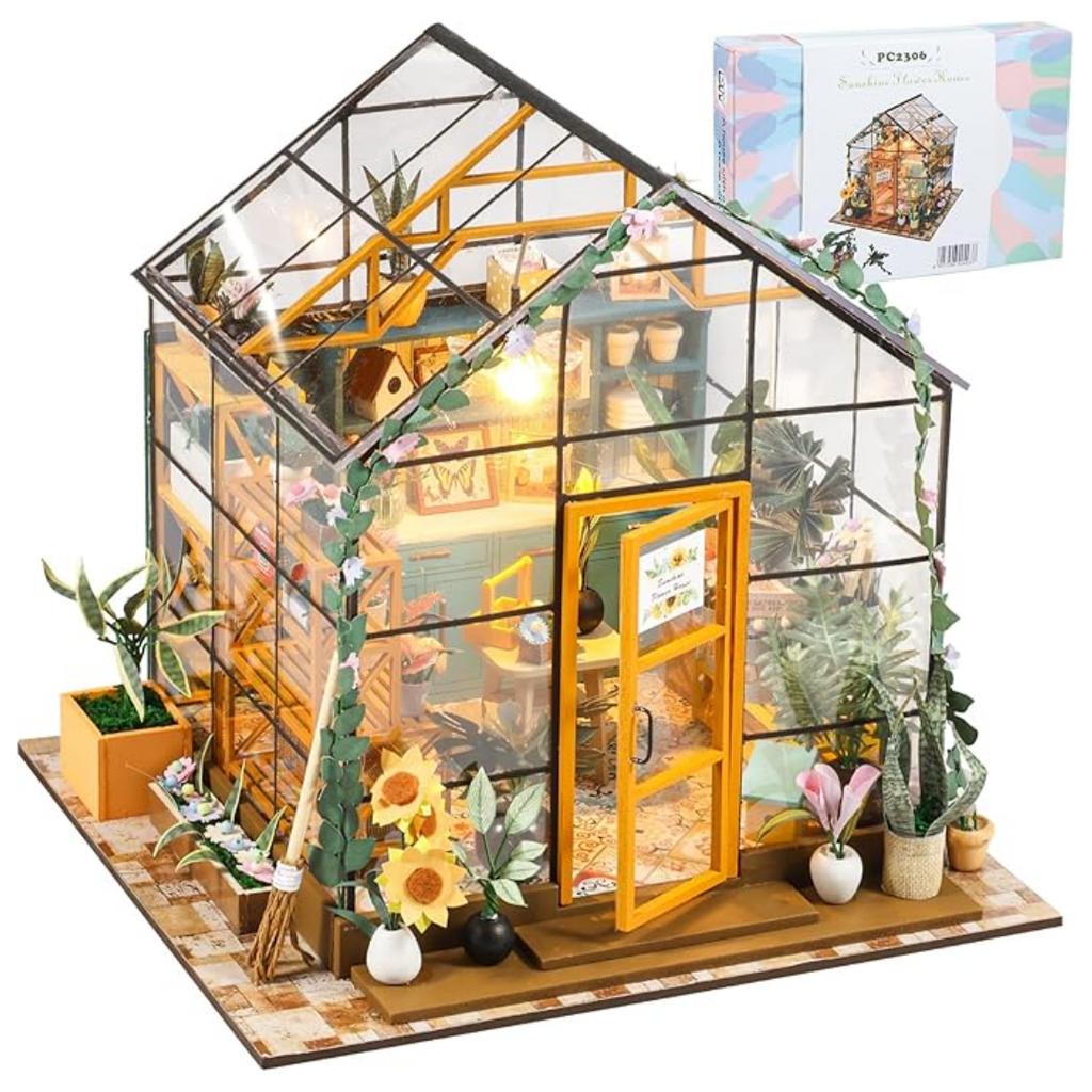 Mini Model House Kit, Greenhouse Building Model, Flower Room, Adult Crafts, Suitable for Thanksgiving, Wedding Lights,