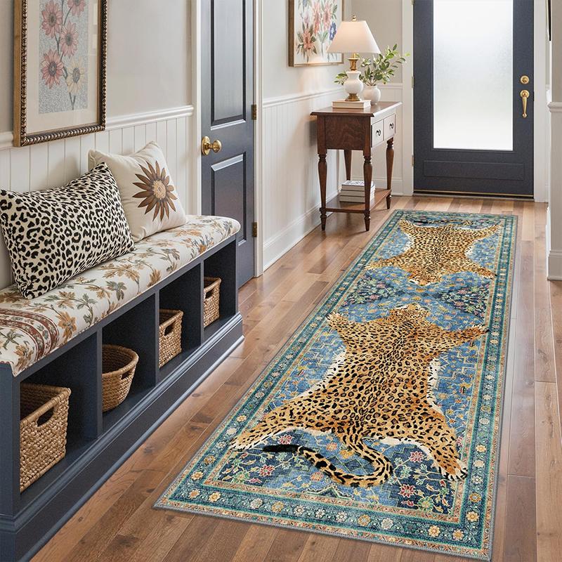 Corridor Carpet Runner Rug Hallway Long Strip Carpets Anti-slip Machine Washable Floor Mat Retro Tiger Print Home Decor Rugs