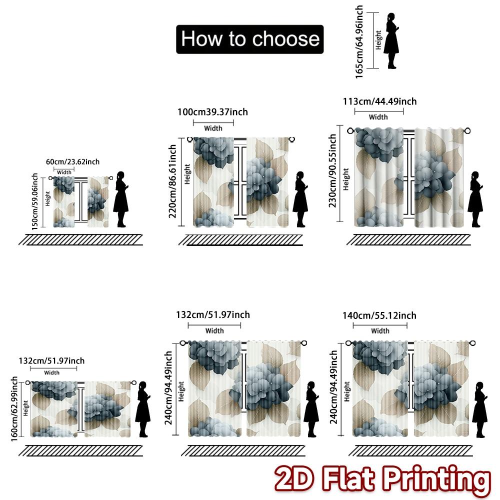 Set Of 2 Flat Printing Curtains Without Rod Floral Leaf Design Fashionable Curtainments During April Fools Is Day Modern Made Polyester