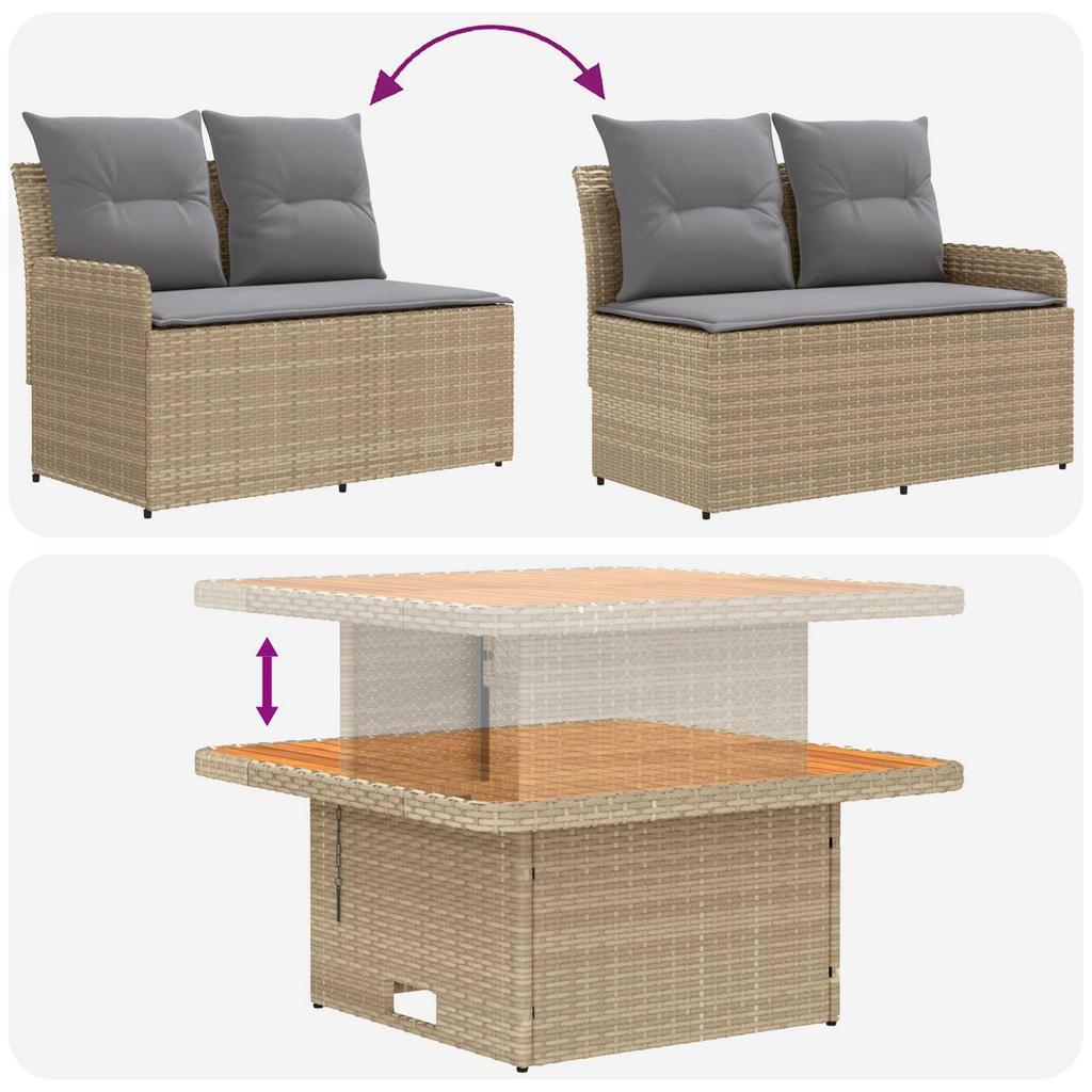 Furniture Set with Cushions 4 pcs Beige and Light Grey PE Rattan