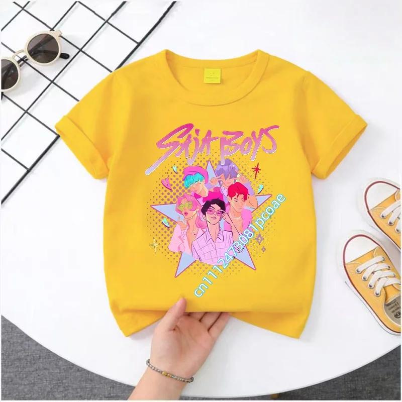 Summer Movie Soft Polyester KPop Demon Hunters Girl's T-Shirt Anime SAJA BOYS Short-sleeved Shirt Fashion Tee Parent-child Outfit