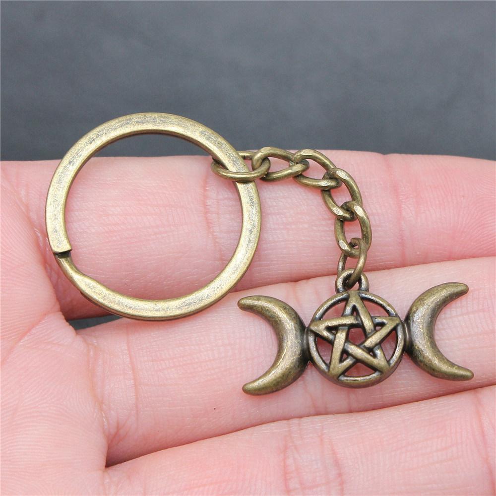 28mm Key Ring Star Pentagram Moon Minimalist Jewelry Components QY043