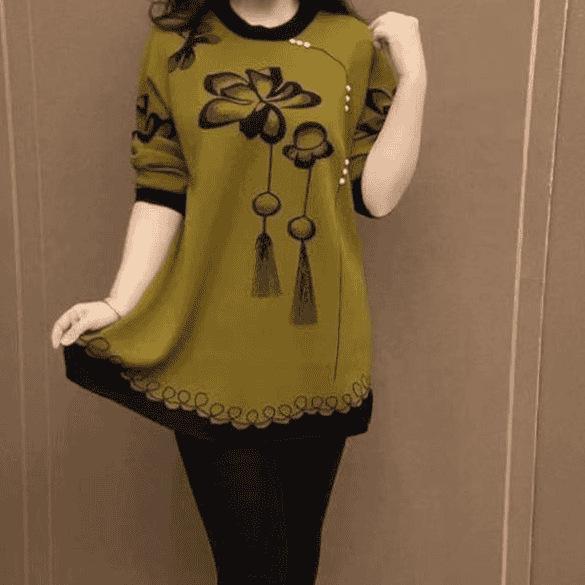 Stylish Floral Knitted Sweater for Middle-Aged & Elderly Women - Perfect for Spring & Autumn