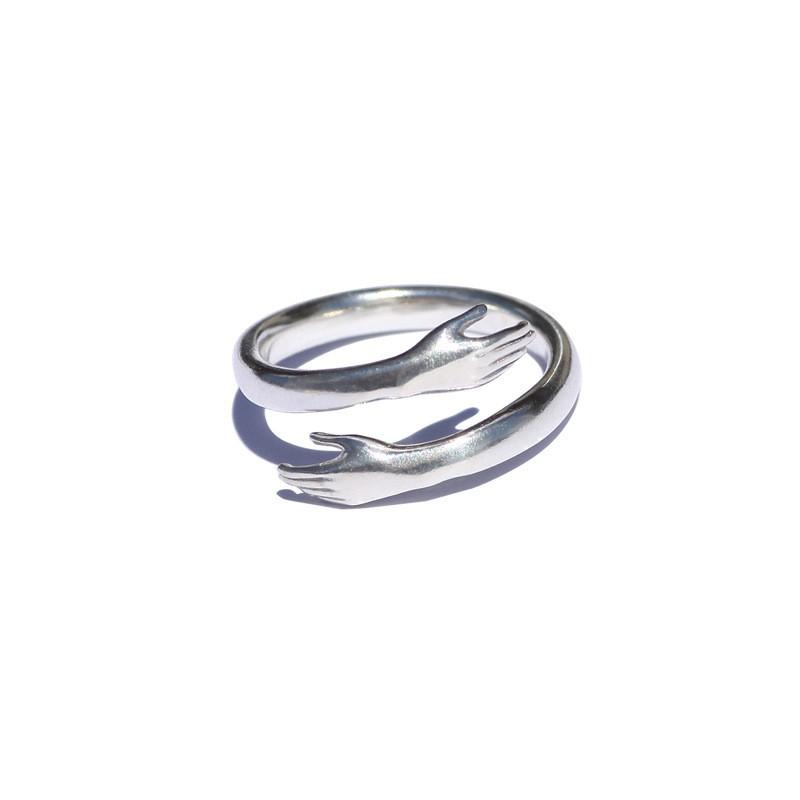 Adjustable Open Ring Couples Sterling Geometric Embrace Design Unisex Romantic Gift