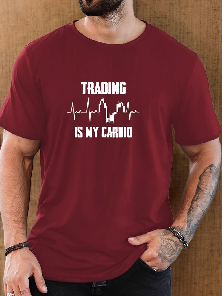 Men's TRADING IS MY CARDIO pattern summer casual crew neck short T-shirt