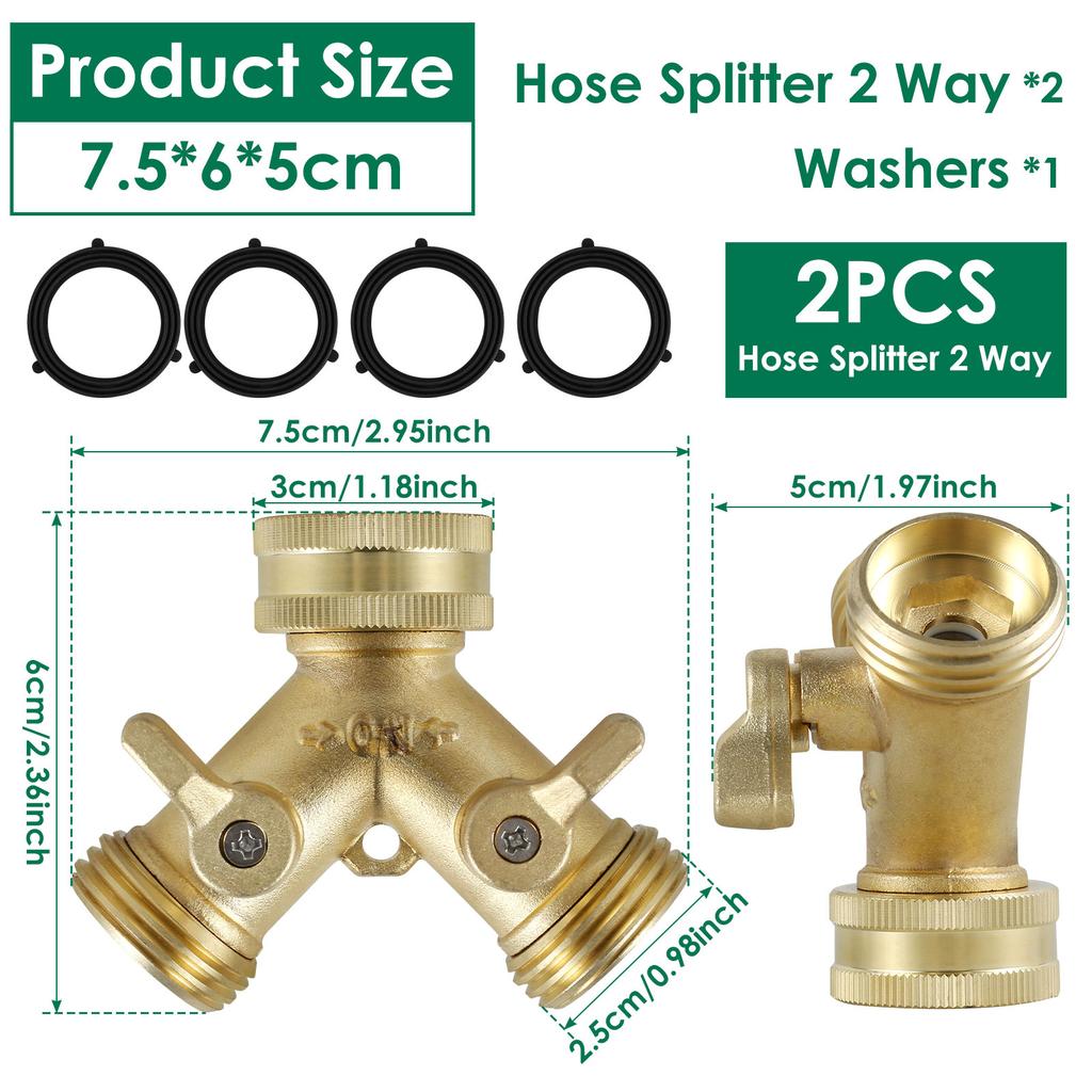 3/4inch Hose Splitter Heavy Duty 2 Way Garden Hose Connector Y Connector Distributor for Outdoor Faucet