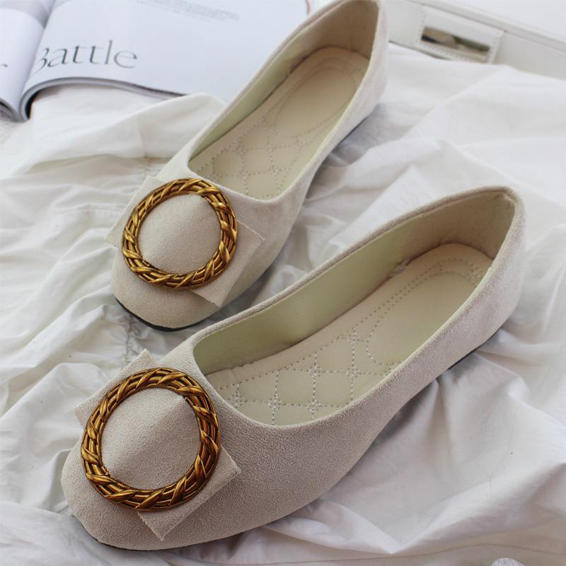 Fashion 2024 Spring and Autumn New Square Head Single Shoes Women's Shallow Mouth Flat Shoes Korean Edition Metal Round Plus Size 35-43