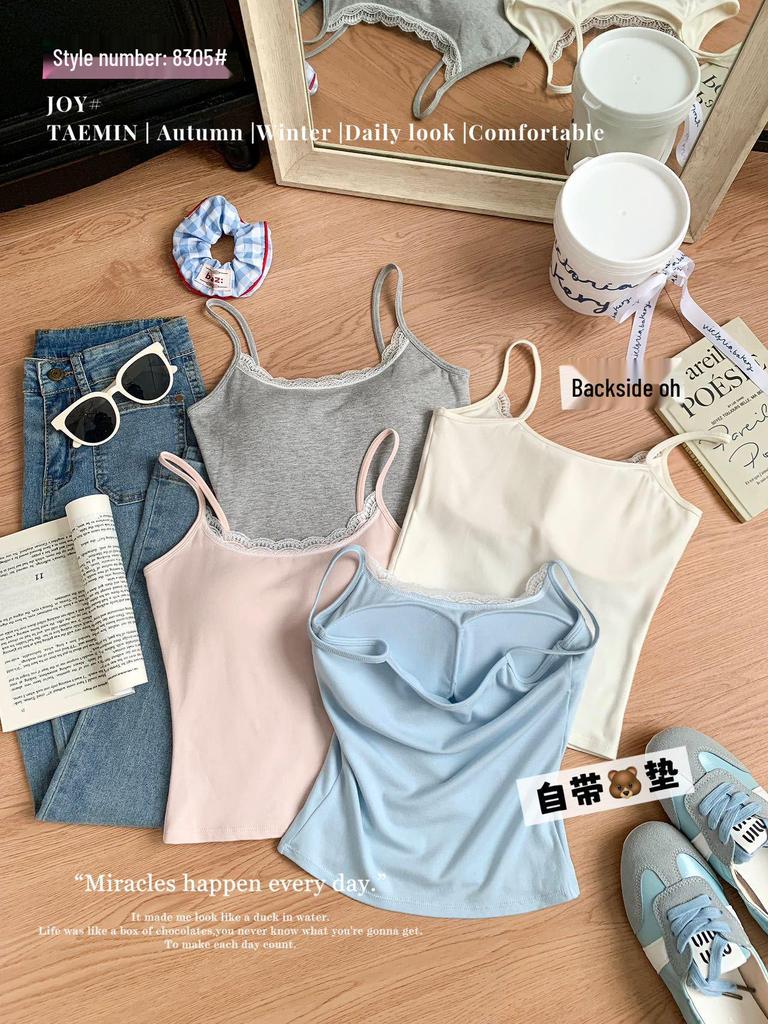 Elegant Lace Patchwork Slimming Camisole with Chest Pads - Women's Outerwear