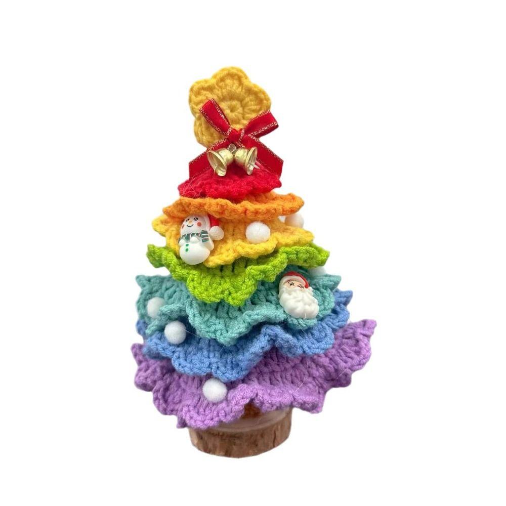 Finished Crochet Christmas Tree Decor Handmade Artificial Knitted Tabletop Ornament Holidays