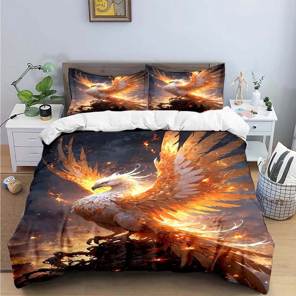 Fashion Popular Mythical Beast Phoenix Print Beding Sets Bed Suplies Set Soft Duvet Cover Bed Warm Comforter Set Beding Set High-End Premium Gift