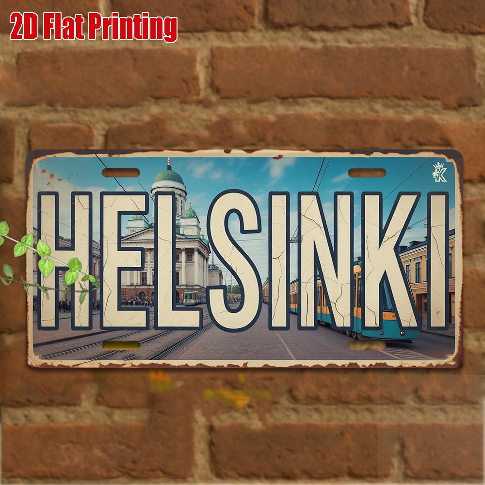 D Flat Graphic Printing Vintage Aluminum Sign Decorative Purpose Only Outdoor Wall Art Helsinki Sign Vintage Decoration