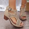 Roman Style Women'S Sandals Breathable And Stylish Hollow Out Fish Mouth Open Toe Ankle Strap Wedges Sandals For Outerwear