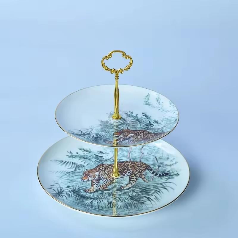 Nádobí Zvířata deštného pralesa, Jídelní talíře z kostního porcelánu, Plochý dezertní podnos, Talíř na dort, Šálek s podšálkem, Domácí kuchyňské potřeby