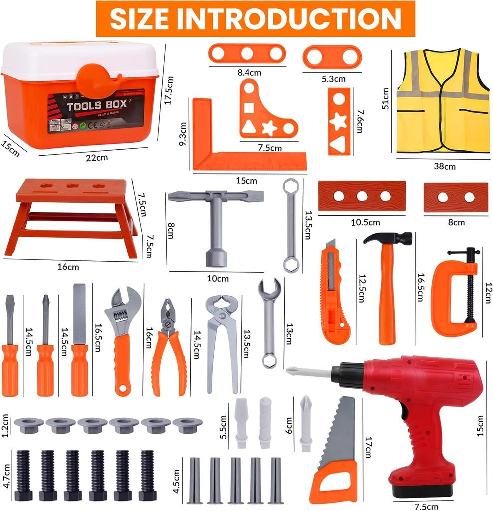 Tool Set Toy for Kids 39/42 PCS Pretend Play Toddler Construction Toy, Includes Toy Sets, Gift for 2 -13 Years Old Boys Girls
