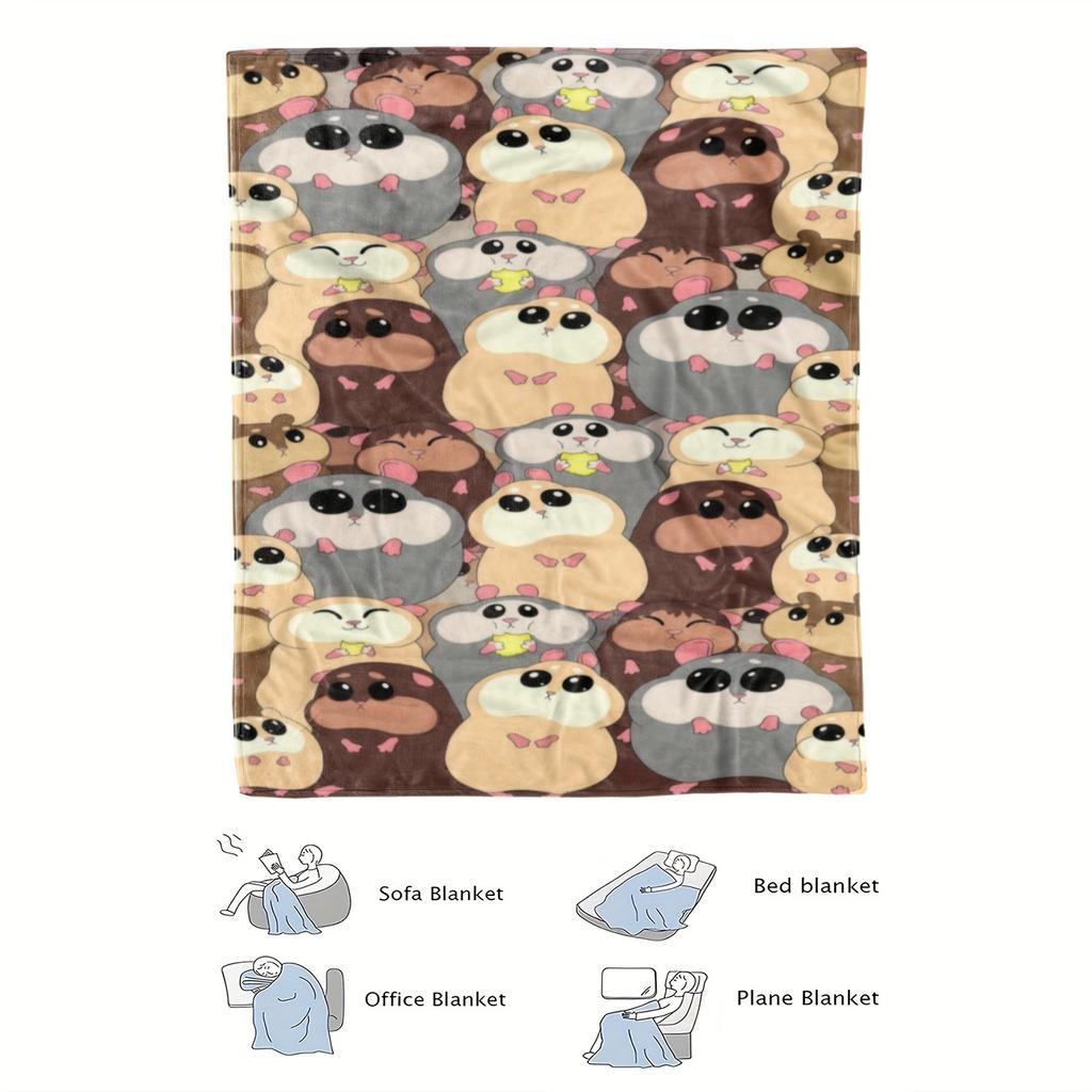 Cute hamster pattern Flannel printed blanket suitable for all seasons suitable for living room office sofa and travel 180x250CM