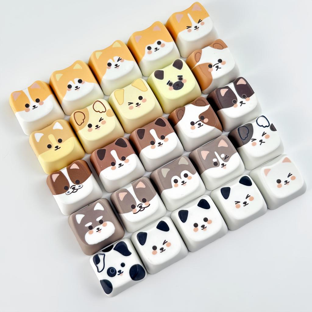 MAIMOOO Cute Cat Dog Keycaps MAO Profile 5/25Keys PBT Custom Creative Meow Head Keycap for Mechanical Keyboard Personalized Gift