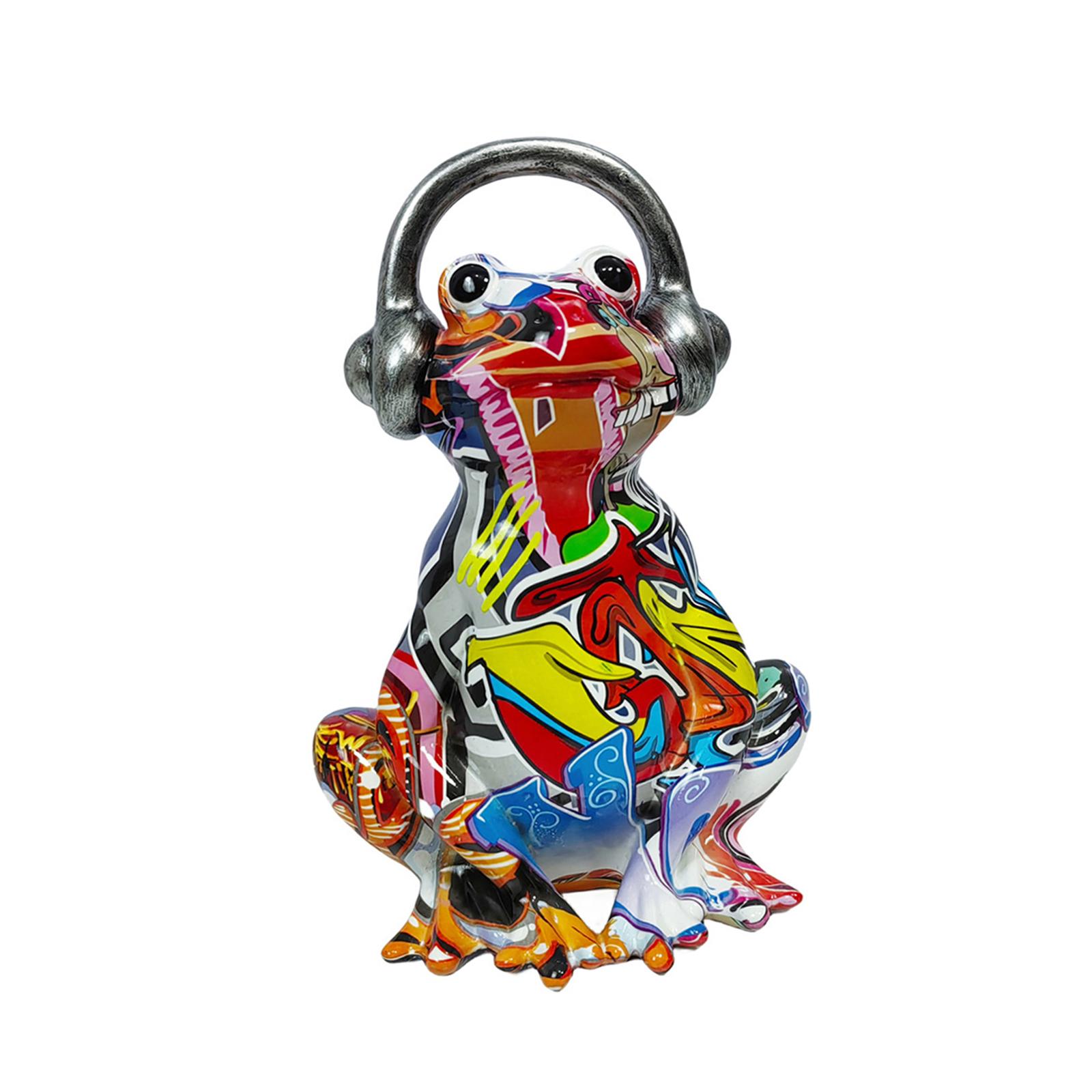 Смоляная фигурка Декоративная Красочная Статуэтка Лягушки с Граффити Скульптура Животного для Новоселья Настольная Декорация Сада Гостиной Камина