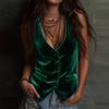 VEZFAA Blusas y camisas con cuello en V sin mangas con estampado de Color sólido informal de moda para mujer
