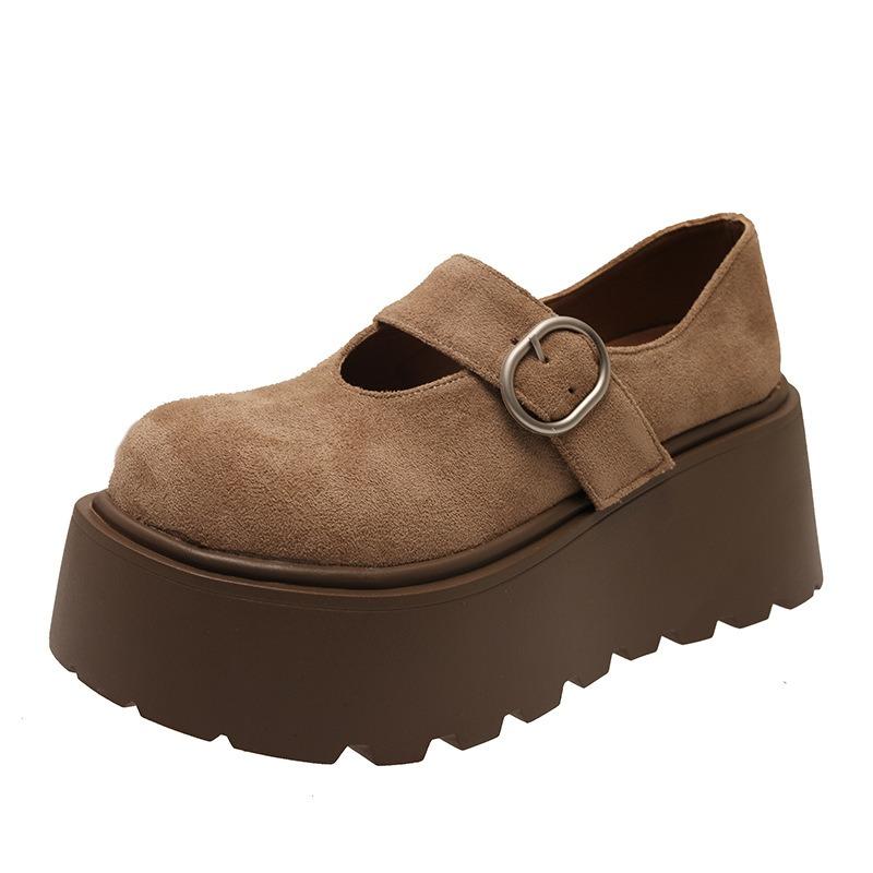 Hong Kong Leather Thick-soled Heightening Women's Spring New One-pedal Small Mary Jane Single Shoes