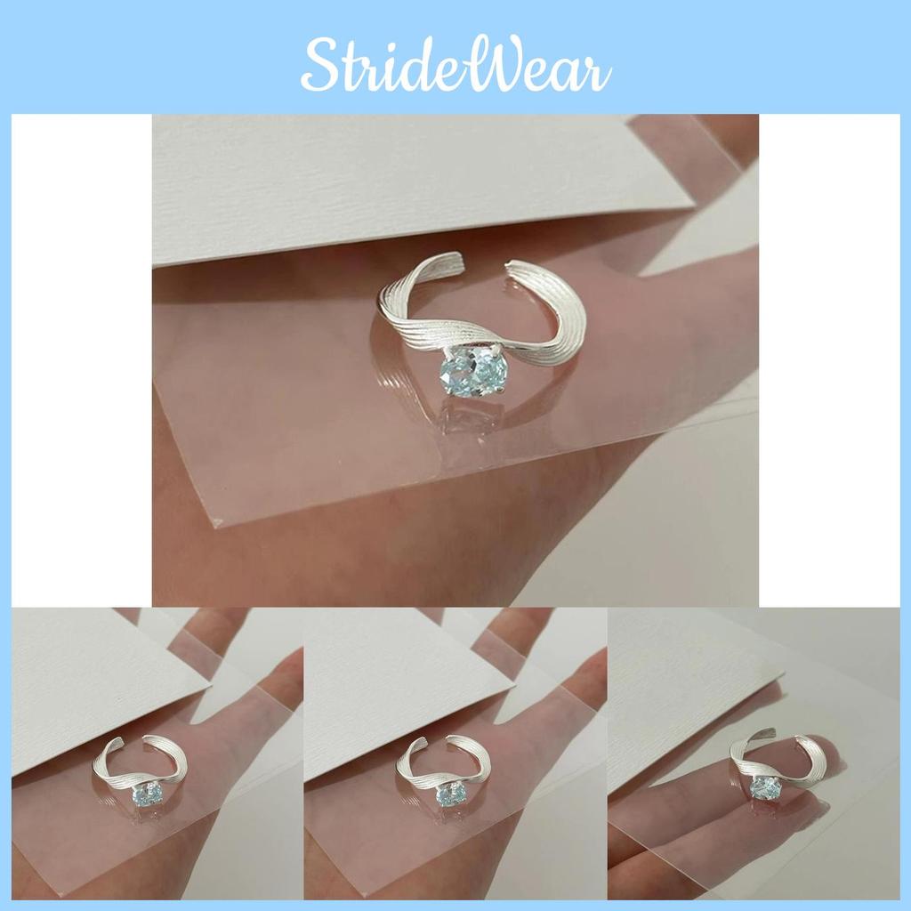 Elegant Blue Zircon Copper Ring For Women Unique Adjustable Open Finger Style