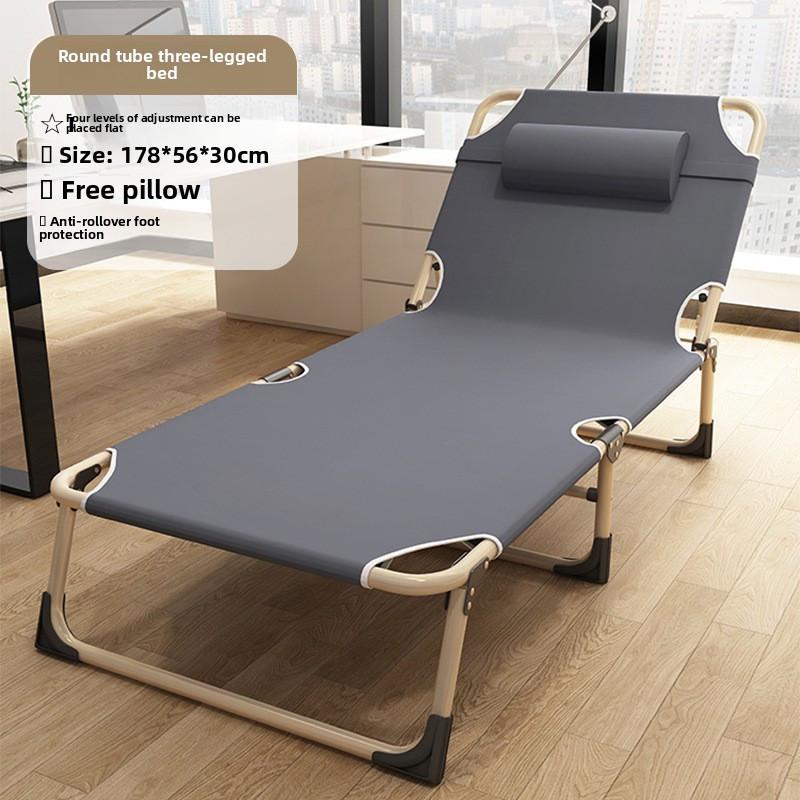 Single Foldable Bed for Office Nap Outdoor Camping Beach Emergency Use Lightweight Steel Frame Portable Lounge Chair