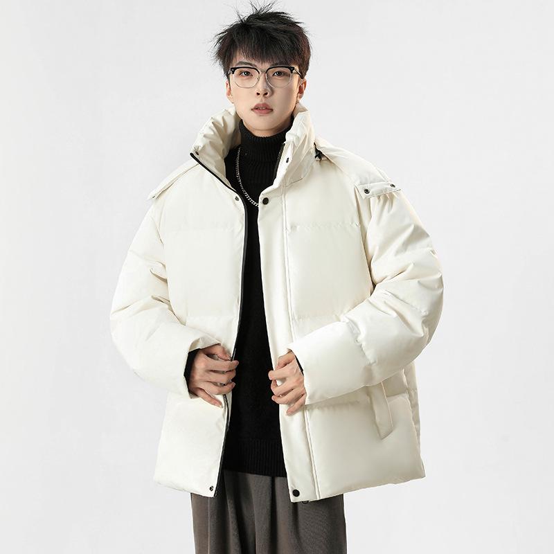 Men's Winter Down Jacket with Detachable Hood - 90% White Duck Down, Solid Color, Versatile Youth Style