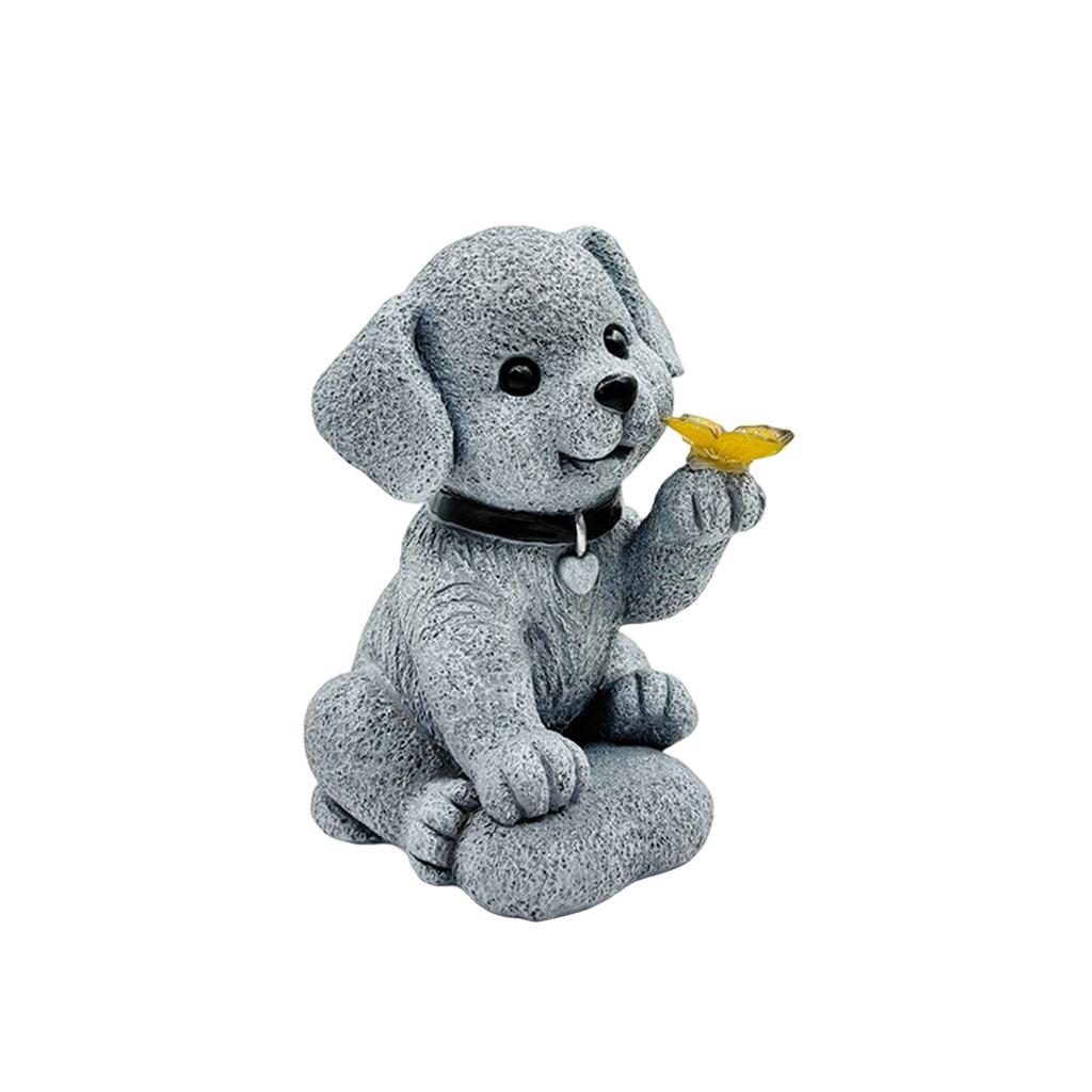 Solar Powered Animal Ornaments Creative Courtyard Balcony Garden Puppy Resin Decorative Garden Statue Ornaments