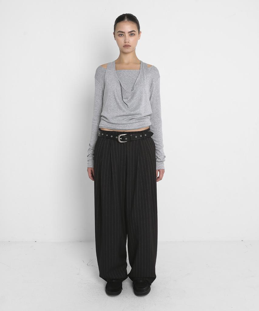 Saendeulig Balloon Stripe Wool Slacks_Charcoal