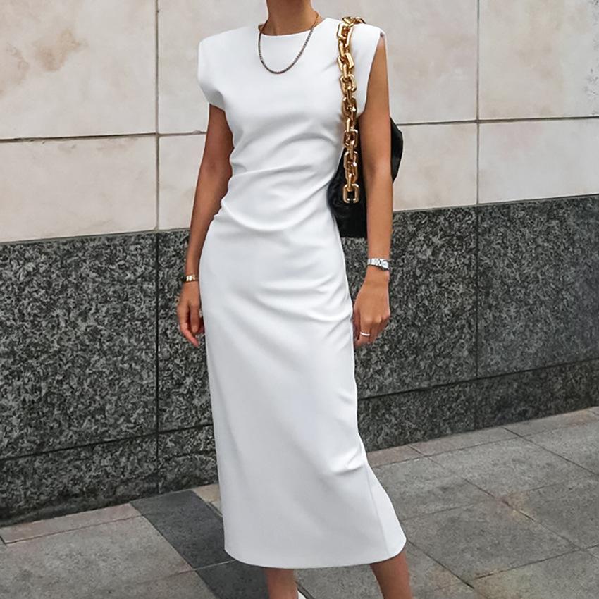 White Slim-Fit High-End Slit Dress, New Spring-Summer High-Waisted Sleeveless Long Dresses For Women