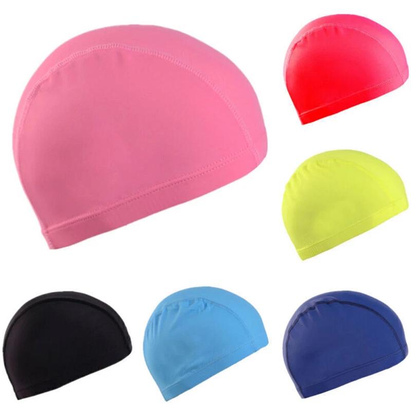 1Pc Swimming Cap Ear Guards Elastic Fabric Solid Color Swim Hat Short/Long Hair Big Kids Polyester Womens/Mens