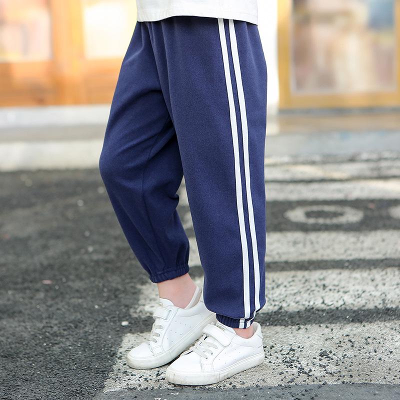 Unisex Kids' Double-Sided Fleece Casual Pants with Double Stripes for Fall/Winter