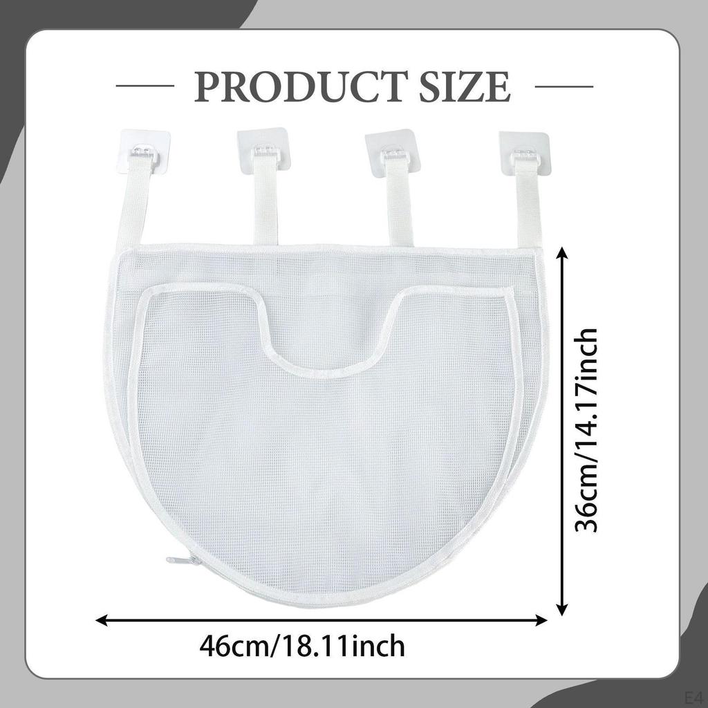 Bath Toy Organizer with 4 Hooks Easy to Install Mesh Bag Bathroom Holder Black