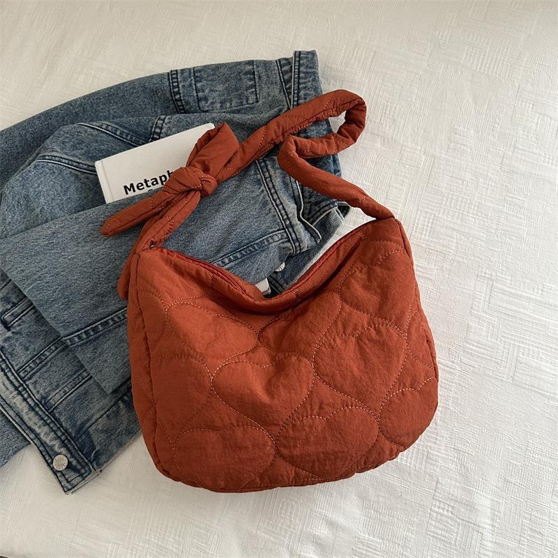 Large Capacity Rhombus Embroidery Thread Cotton Clothing Bag New Dumpling Bag Casual Shoulder Bag Messenger Bag